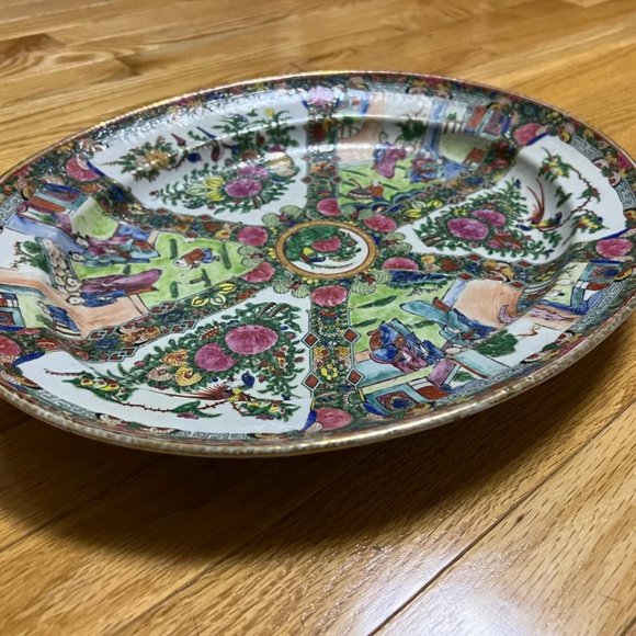 Vintage GuangCai (廣彩瓷）Chinese Medallion Family Rose Oval Platter, 16" x 13.25" x - Picture 1 of 11